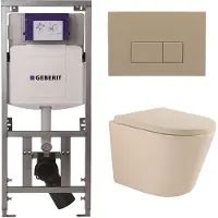 Geberit QeramiQ Dely Swirl Toiletset - 36.3x51.7cm - UP320 inbouwreservoir - met Burda frame - 35 mm zitting - bedieningsplaat taupe - rechthoekige knoppen - beige