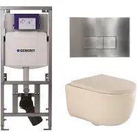 Geberit QeramiQ Dely Swirl Toiletset - 36.3x51.7cm - UP320 inbouwreservoir - met Burda frame - 35mm zitting - steel bedieningsplaat - rechthoekige knoppen - beige 0701131/SW706195/SW1000771/SW1026259