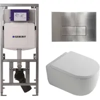 Geberit QeramiQ Dely Swirl Toiletset - 36.3x51.7cm - UP320 inbouwreservoir - met Burda frame - 35mm zitting - steel bedieningsplaat - rechthoekige knoppen - glans wit