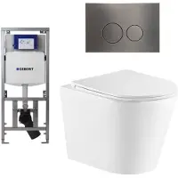 Geberit QeramiQ Dely Toiletset - 36.3x51.7cm - diepspoel - rimless - UP320 inbouwreservoir - met Burda frame - softclose toiletzitting - gunmetal bedieningsplaat - ronde knoppen - mat wit