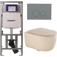 Geberit QeramiQ Dely Swirl Toiletset - 36.3x51.7cm - UP320 inbouwreservoir - met Burda frame - slim zitting - bedieningsplaat licht grijs - ronde knoppen - beige 0701131/SW1102374/SW1000770/SW1026259