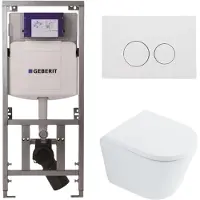 Geberit QeramiQ Dely Toiletset - 36.3x51.7cm - diepspoel - rimless - UP320 inbouwreservoir - met Burda frame - softclose toilet zitting 35 mm - mat witte bedieningsplaat - ronde knoppen - wit glans