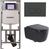 Geberit QeramiQ Dely Swirl Toiletset - 36.3x51.7cm - UP320 inbouwreservoir - met Burda frame - 35mm zitting - bedieningsplaat mat antraciet - ronde knoppen - mat zwart