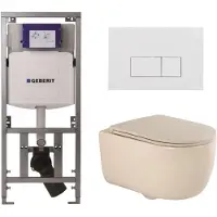 Geberit QeramiQ Dely Swirl Toiletset - 36.3x51.7cm - UP320 inbouwreservoir - met Burda frame - slimzitting - glans witte bedieningsplaat - rechthoekige knoppen - beige