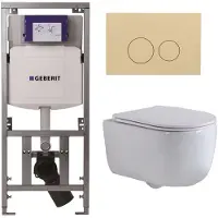 Geberit QeramiQ Dely Swirl Toiletset - 36.3x51.7cm - UP320 inbouwreservoir - met Burda frame - slim zitting - bedieningsplaat beige - ronde knoppen - wit mat 0701131/SW1102365/SW1000766/SW1026257