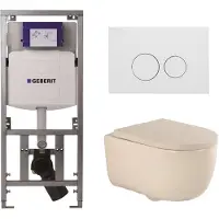 Geberit QeramiQ Dely Swirl Toiletset - 36.3x51.7cm - UP320 inbouwreservoir - met Burda frame - 35mm zitting - mat witte metalen bedieningsplaat - ronde knoppen - beige