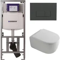 Geberit QeramiQ Dely Swirl Toiletset - 36.3x51.7cm - UP320 inbouwreservoir - met Burda frame - 35mm zitting - bedieningsplaat antraciet mat - rechthoekige knoppen - wit mat