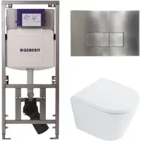 Geberit QeramiQ Dely Toiletset - 36.3x51.7cm - diepspoel - rimless - Geberit UP320 Burda inbouwreservoir - softclose toilet zitting 35 mm - steel bedieningsplaat - rechthoekige knoppen - wit glans SW1026255 /