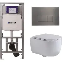 Geberit QeramiQ Dely Swirl Toiletset - 36.3x51.7cm - UP320 inbouwreservoir - met Burda frame - slim zitting - gunmetal bedieningsplaat - rechthoekige knoppen - glans wit