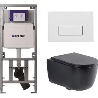Geberit QeramiQ Dely Swirl Toiletset - 36.3x51.7cm - UP320 inbouwreservoir - met Burda frame - slim zitting - mat witte metalen bedieningsplaat - rechthoekige knoppen - mat zwart