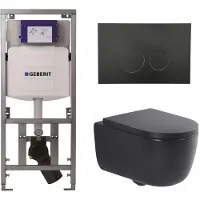 Geberit QeramiQ Dely Swirl Toiletset - 36.3x51.7cm - UP320 inbouwreservoir - met Burda frame - 35mm zitting - mat zwarte metalen bedieningsplaat - ronde knoppen - mat zwart