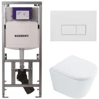 Geberit QeramiQ Dely Toiletset - 36.3x51.7cm - diepspoel - rimless - UP320 inbouwreservoir - met Burda frame - softclose toilet zitting - 35mm - mat witte bedieningsplaat - rechthoekige knoppen -