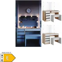 Vicco Kaptafel set met kruk Sherry Wit/Sonoma 120 cm met spiegel, LED-lichtslinger en bank, Model 36883