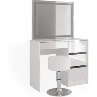 Vicco Sherry Kaptafel set met kruk – 90 cm met LED-spiegel en kruk Wit