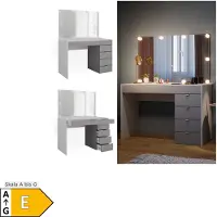 Vicco Kaptafel met licht Elise Wit/Grijs 115 cm met spiegel en LED-lichtslinger, Model 41343