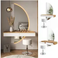 Vicco Kaptafel set met kruk Melisa Wit 120 cm met LED-spiegel en kruk, Model 40873