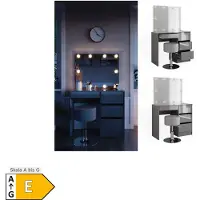 Vicco Kaptafel set met kruk Sherry Grijs 90 cm met spiegel, LED-lichtslinger en kruk, Model 41285