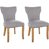 CLP Zadar Set van 2 eetkamerstoelen - Klassiek - Houten stoel - Zonder armleuning - Stof - grijs antiek licht