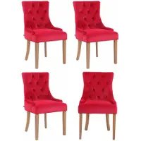 CLP 4-delige set eetkamerstoelen Aberdeen, fluweel, antiek design met frame van rubberhout, rode framekleur, antiek-licht