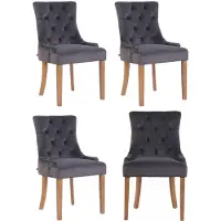 CLP 4-delige set eetkamerstoelen Aberdeen, fluweel, antiek design met een frame van rubberhout, donkergrijs. Framekleur: antiek, licht