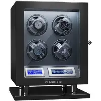Klarstein horlogewinder voor 4 automatische horloges, met acryl deur en slot, witte LED's, 5 TPD-instellingen, automatische horlogewinder.