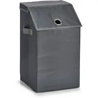 Zeller Wasmand - antraciet - met deksel - polyester - 34 x 34 x 60 cm - Wasgoedmanden