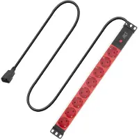 ACT PD3004 Stekkerdoos PDU 19" C14 IEC60320 8-voudig Type F | H05VV-F 3G1.0 | Rood | 3 meter