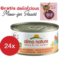 Almo Nature natural tonijn en garnaaltjes 24 x 70 gram met GRATIS Delickcious dessert