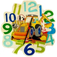 Hess Houten Speelgoed 30008 - Houten wandklok voor kinderen, serie Bouwplaats, met quartz-uurwerk, handgemaakt, diameter ca. 24 cm, kleurrijke tijdsweergave voor de kinderkamer