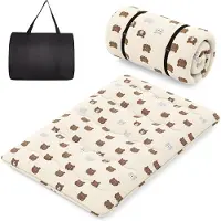 Costway Japanse futon matras, tatami-mat, vloermat, vouwmatras met wasbare overtrek, opvouwbare slaapmat met draagtas, bruine beer, 140 x 200 cm