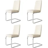 Merax Fluwelen Eetkamerstoelen Set van 4 – Beige Loungestoelen met Diamantvormig Rugontwerp – Zilverkleurige Metalen Slede Poten