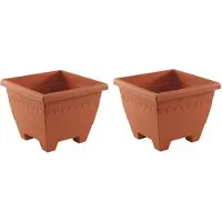 Hega hogar Set van 4x stuks terracotta vierkante plantenpotten/bloempotten Lima 30 cm kunststof - Bloempotten/plantenpotten voor binnen/buiten
