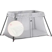 BabyBjörn Lit parapluie Light Argent + Drap housse blanc