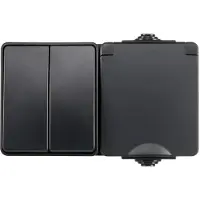 ION Industries Schakelaar/wandcontactdoos | Opbouw Combinatie Wandcontactdoos en Serieschakelaar IP55 Zwart