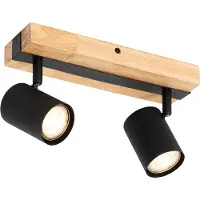 QAZQA Smart plafondspot zwart met hout 2-lichts draai- en kantelbaar incl. Wifi GU10 50mm - Jeana