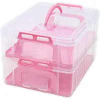 Intirilife transportbox container voor taarten en cupcakes 2 niveaus van kunststof in roze - 36,1 x 26,1 x 21,2 cm