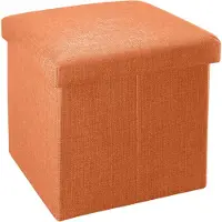 Intirilife opvouwbare kruk 38 x 38 x 38 cm in mandarijn oranje zitkubus met opbergruimte en deksel, van stof in linn