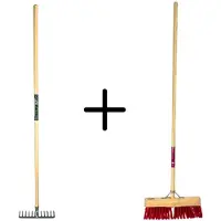 Synx Store Synx Tools Tuinhark 10 Tanden verzinkt + Nylon Gemeente Straatbezem 45 cm – Bodembewerkers - Onkruidverwijderaar – Schrobborstels – Hark met steel 150 cm – Buitenbezem met steel 160 cm