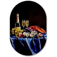 MuchoWow Muurovaal 40x60 cm - Ovale wanddecoratie Champagne - Luxe - Oesters - Ovalen schilderij - Muurdecoratie woonkamer - Kamer decoratie - Schilderijen - Wandcirkel