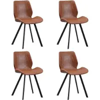 Dimehouse Set van 4 Eetkamerstoelen Industrieel Cognac Kunstleer Barry - Zonder Armleuningen - Kunstleer - Industrieel