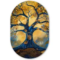 MuchoWow Muurovaal 40x60 cm - Ovale wanddecoratie Boom - Levensboom - Blauw - Goud - Ovalen schilderij - Muurdecoratie woonkamer - Kamer decoratie - Schilderijen - Wandcirkel