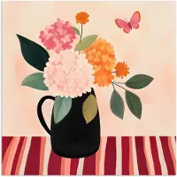 PosterMonkey Poster 75x75 cm - Vaas - Bloemen - Vlinder - Rood - Posters - Kamer decoratie - Wanddecoratie woonkamer - Muurdecoratie slaapkamer