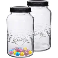 Alessandro Snoeppot/voorraadpot - 2x - met deksel - decoratief glas - 1300 ml - D11 x H19 cm