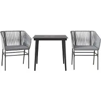 vidaXL 3-delige Tuinset met kussens poly rattan glas grijs