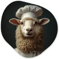 MuchoWow Organische wanddecoratie 40x40 cm - Organisch schilderij Schaap - Wol - Kok - Muurdecoratie woonkamer - Kamer decoratie - Schilderijen - Muurcirkel aesthetic