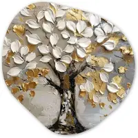 MuchoWow Organische wanddecoratie 60x60 cm - Organisch schilderij Boom - Beige - Grijs - Goud - Abstract - Muurdecoratie woonkamer - Kamer decoratie - Schilderijen - Muurcirkel aesthetic