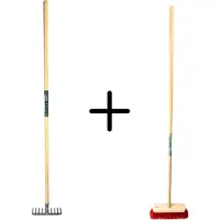 Synx Store Synx Tools Tuinhark 10 Tanden verzinkt + Nylon Straatbezem 30 cm - Kunststof haren - Bodembewerkers - Onkruidverwijderaar – Schrobborstels – Buitenbezem met steel 150 cm – Hark met steel 150 cm
