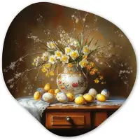 MuchoWow Organische wanddecoratie 90x90 cm - Organisch schilderij Paaseieren - Stilleven - Vaas - Muurdecoratie woonkamer - Kamer decoratie - Schilderijen - Muurcirkel aesthetic