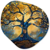 MuchoWow Organische wanddecoratie 40x40 cm - Organisch schilderij Boom - Levensboom - Blauw - Goud - Muurdecoratie woonkamer - Kamer decoratie - Schilderijen - Muurcirkel aesthetic