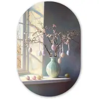 MuchoWow Muurovaal 60x90 cm - Ovale wanddecoratie Stilleven - Vaas - Paastak - Ovalen schilderij - Muurdecoratie woonkamer - Kamer decoratie - Schilderijen - Wandcirkel